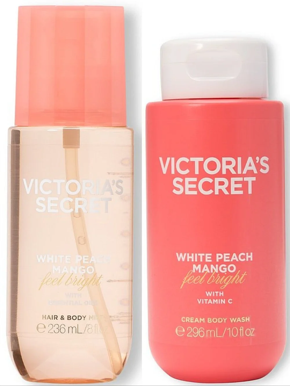 Victoria's Secret White Peach Mango Hair & Body Mist and Cream Body Wash Set NEW